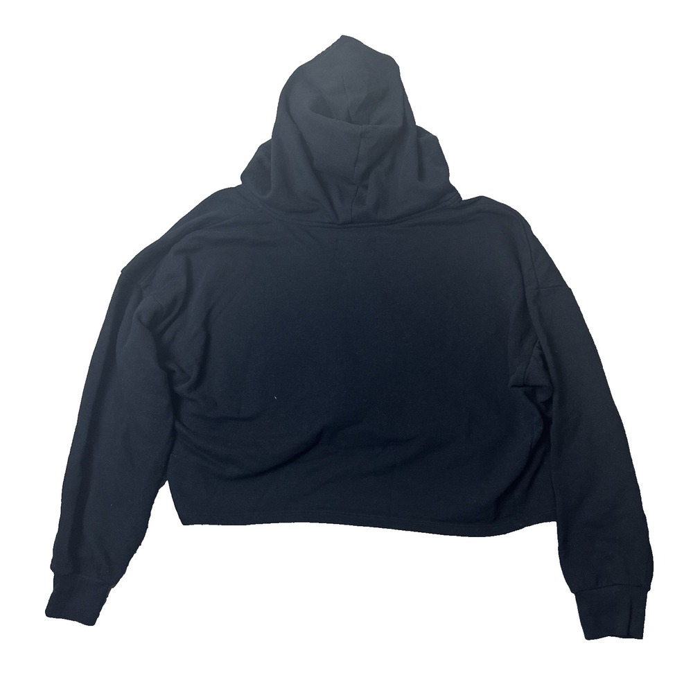 Victorias Secret Womens M Black Cropped Hoodie Pullover‎ Sweatshirt Cotton Blend - Picture 2 of 10